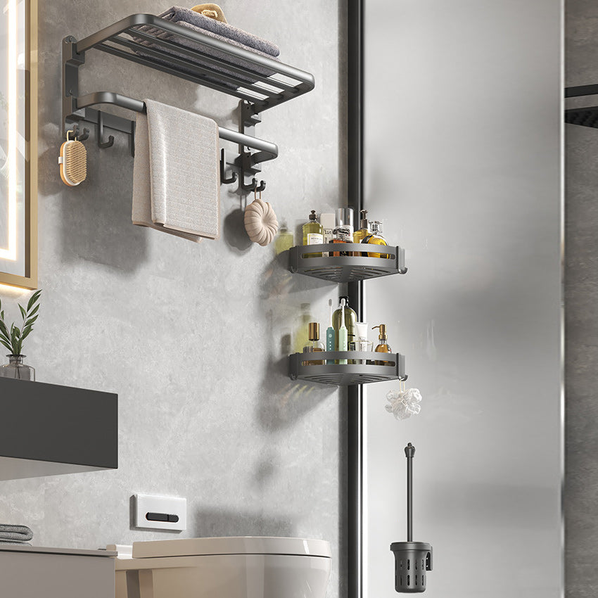 Lisslune | Contemporary gray bathroom fixture set with bathroom shelf/towel holder/robe hook/toilet paper holder