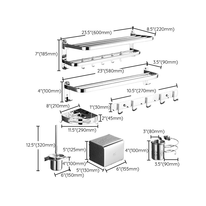 Lisslune | Polished Chrome Bathroom Accessories Set made of Stainless Steel with Bathroom Shelf/Bathrobe Hook/Towel Bar