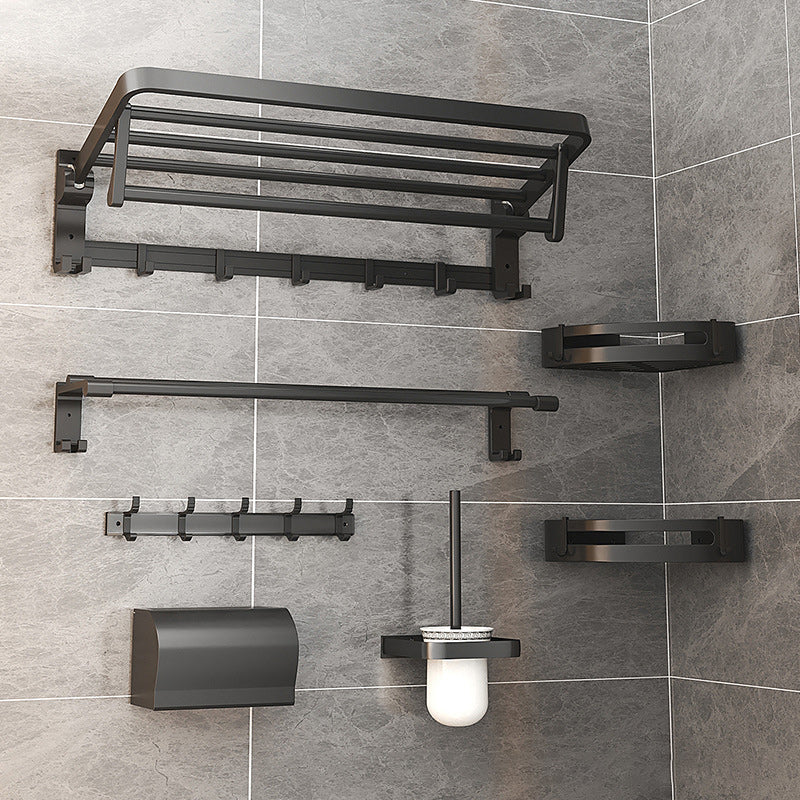 Lisslune | Modern Matte Black Bathroom Accessory Set with Bath Shelf/Towel Hook/Towel Bar