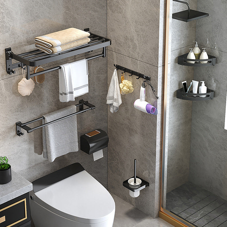 Lisslune | Modern Matte Black Bathroom Accessory Set with Bath Shelf/Towel Hook/Towel Bar