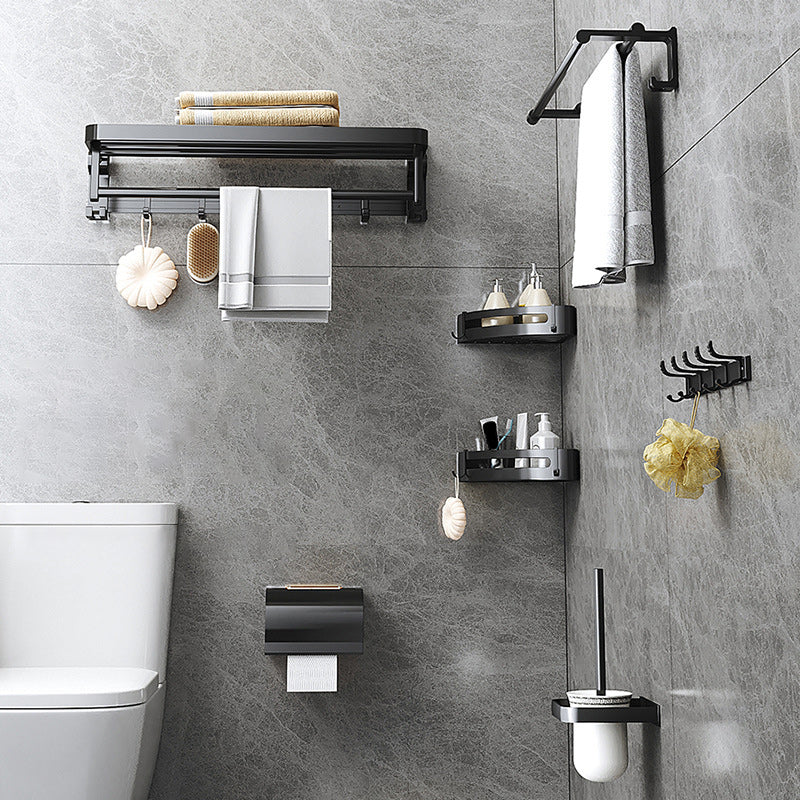 Lisslune | Modern Matte Black Bathroom Accessory Set with Bath Shelf/Towel Hook/Towel Bar