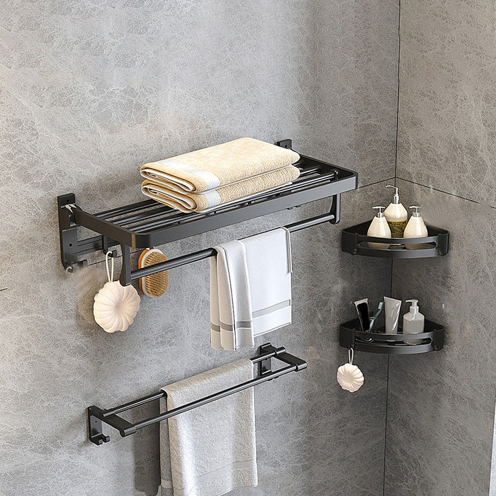 Lisslune | Modern Matte Black Bathroom Accessory Set with Bath Shelf/Towel Hook/Towel Bar