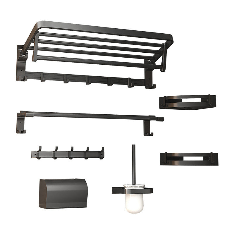 Lisslune | Modern Matte Black Bathroom Accessory Set with Bath Shelf/Towel Hook/Towel Bar