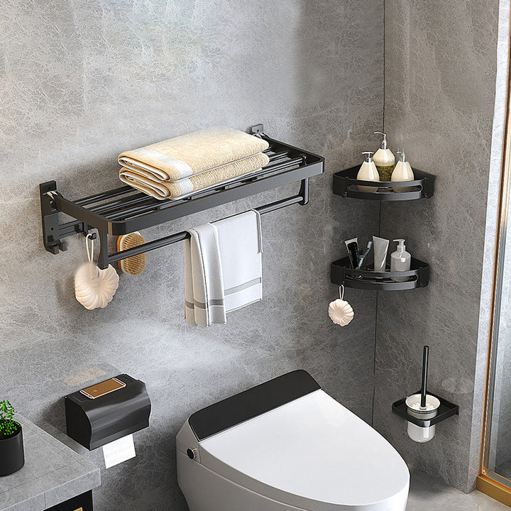 Lisslune | Modern Matte Black Bathroom Accessory Set with Bath Shelf/Towel Hook/Towel Bar