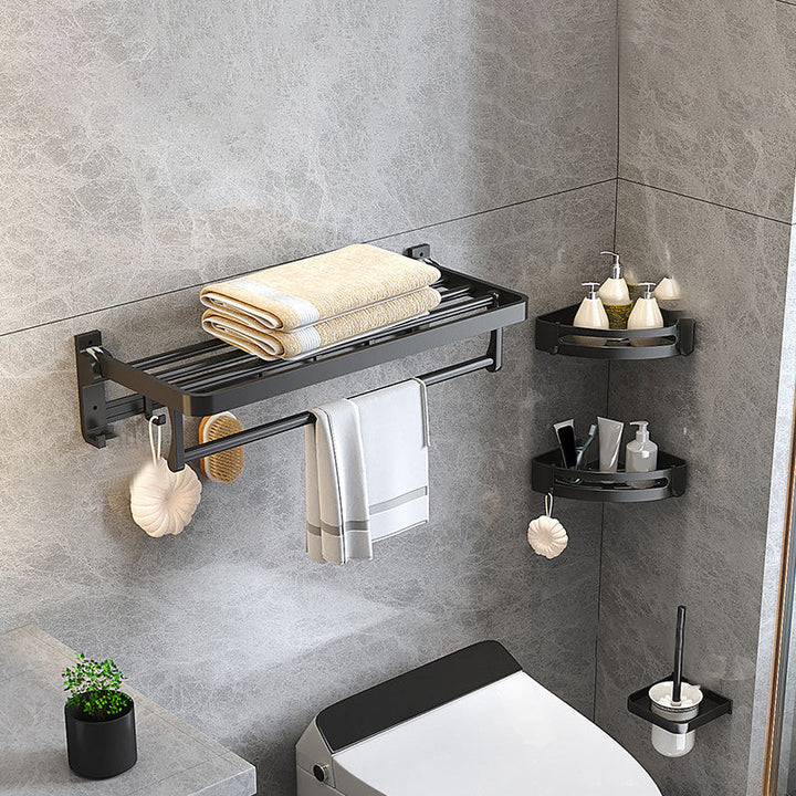 Lisslune | Modern Matte Black Bathroom Accessory Set with Bath Shelf/Towel Hook/Towel Bar