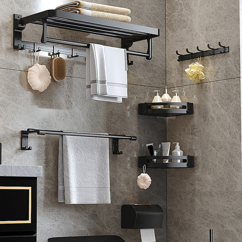 Lisslune | Modern Matte Black Bathroom Accessory Set with Bath Shelf/Towel Hook/Towel Bar