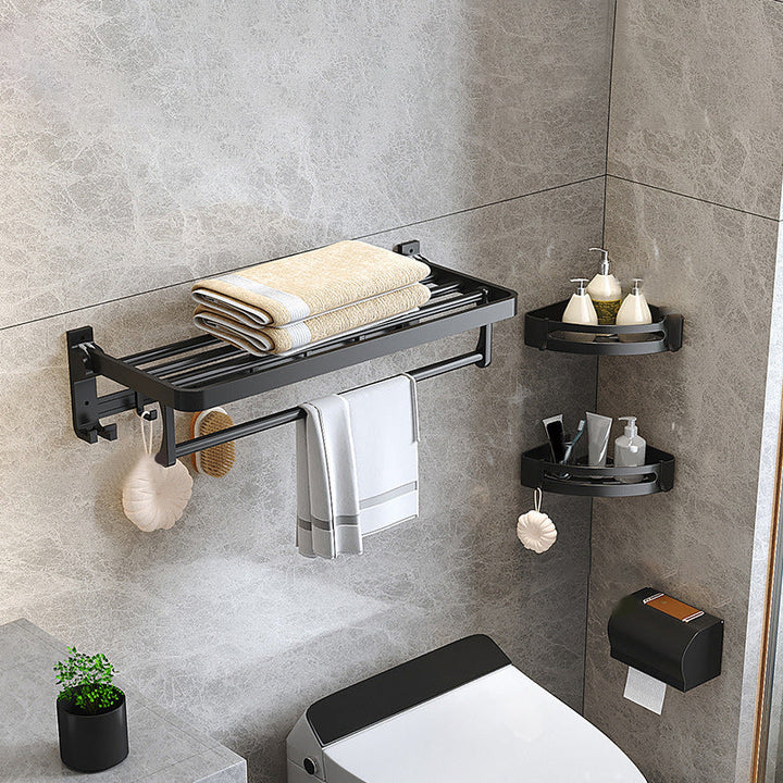 Lisslune | Modern Matte Black Bathroom Accessory Set with Bath Shelf/Towel Hook/Towel Bar