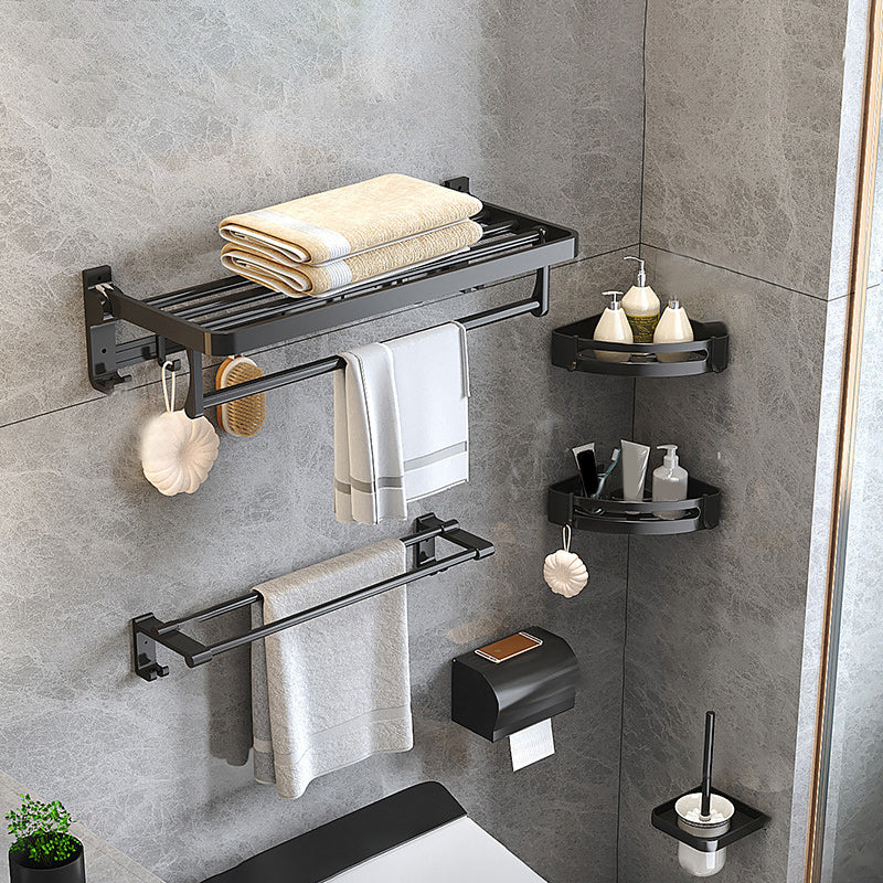 Lisslune | Modern Matte Black Bathroom Accessory Set with Bath Shelf/Towel Hook/Towel Bar