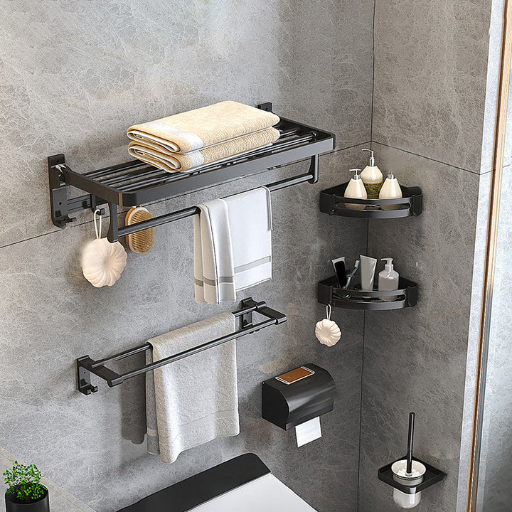 Lisslune | Modern Matte Black Bathroom Accessory Set with Bath Shelf/Towel Hook/Towel Bar