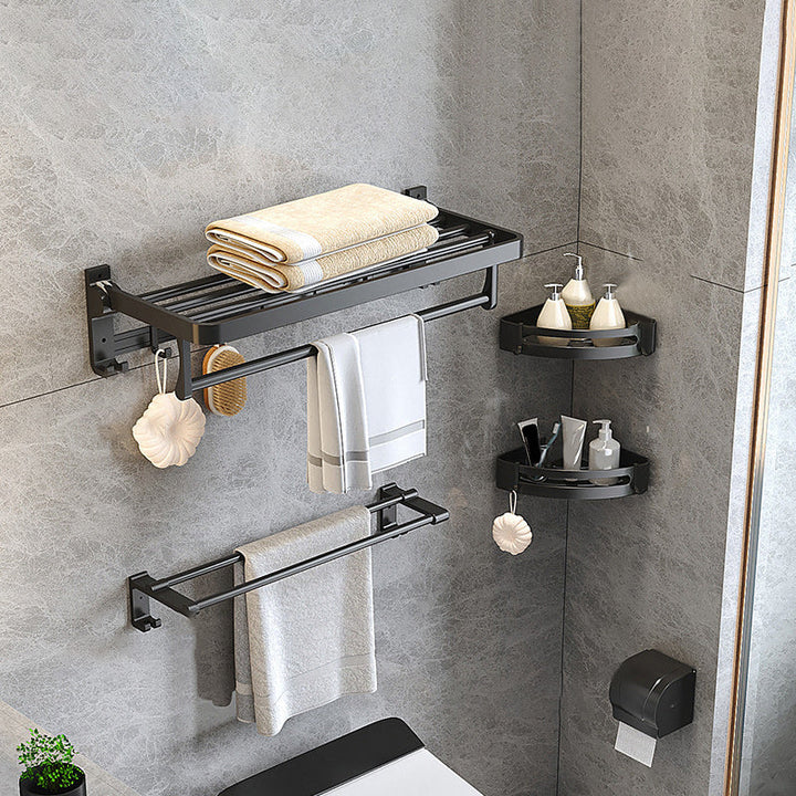 Lisslune | Modern Matte Black Bathroom Accessory Set with Bath Shelf/Towel Hook/Towel Bar