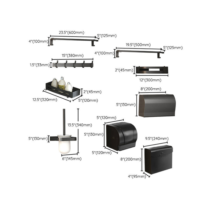 Lisslune | Modern Matte Black Bathroom Accessory Set with Bath Shelf/Towel Hook/Towel Bar