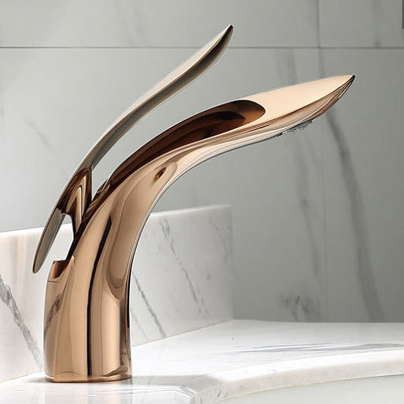 Lisslune | Brass 1-Hole Basin Faucet Lever Handle Sink Faucet Round Modern Faucet for Bathroom