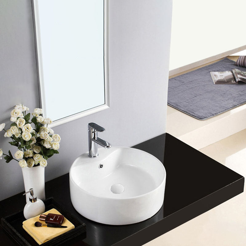 Lisslune | Contemporary sink porcelain water trough with round shape (faucets not included)