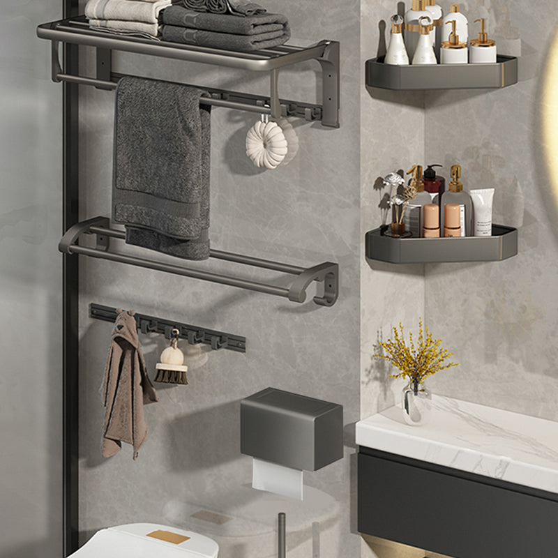 Lisslune | Modernism Aluminum Bathroom Accessory Set Gray Metal Bathroom Set with Towel Holder/Bath Shelf