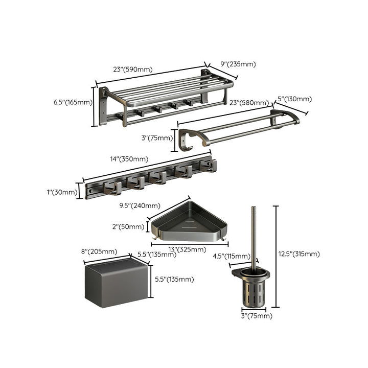 Lisslune | Modernism Aluminum Bathroom Accessory Set Gray Metal Bathroom Set with Towel Holder/Bath Shelf