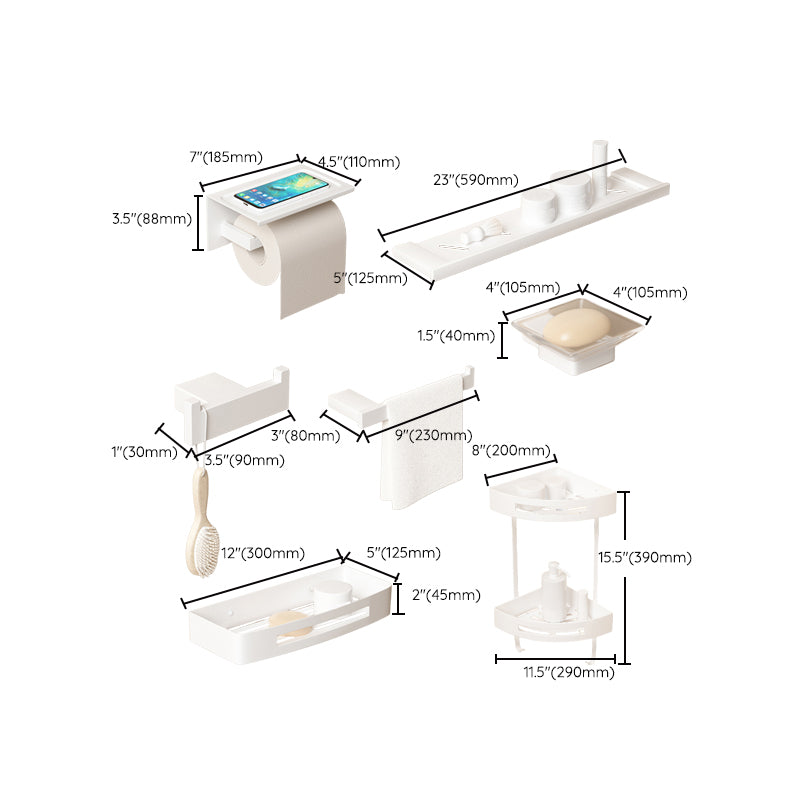 Lisslune | Modern White Bathroom Accessory Set Stainless Steel Bath Hardware Set