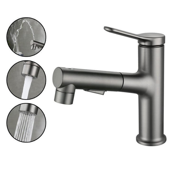 Lisslune | Extendable Bathroom Faucet Brass Modern Faucet with Water Hose