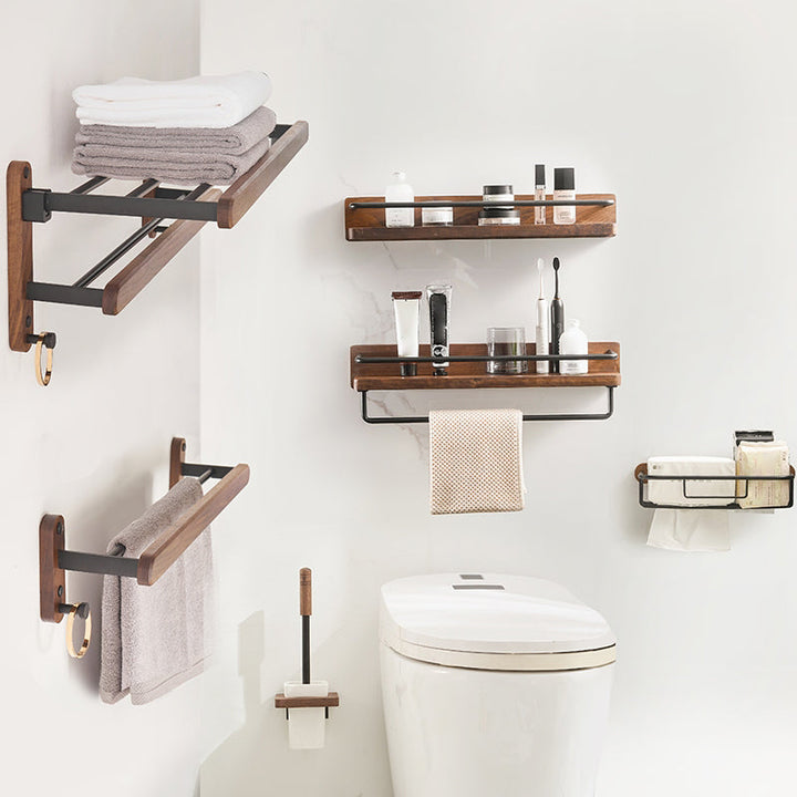 Lisslune | Modern Bathroom Accessories Set Aluminium & Wood Bathroom Fittings Set