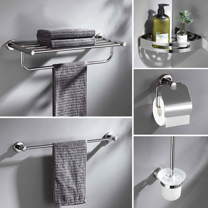 Lisslune | Polished Chrome 5-piece modern bathroom accessory set with bathroom shelf