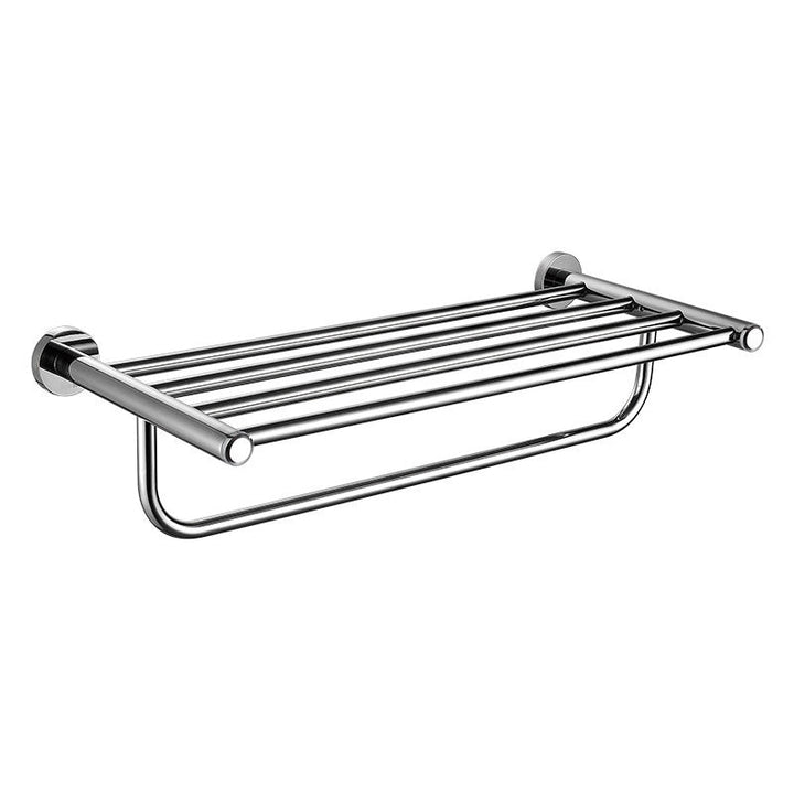 Lisslune | Polished Chrome 5-piece modern bathroom accessory set with bathroom shelf