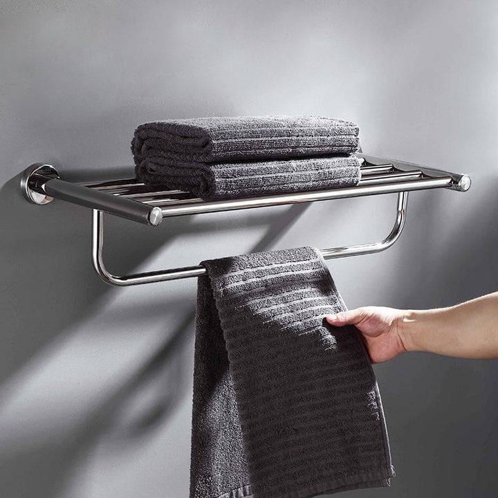 Lisslune | Polished Chrome 5-piece modern bathroom accessory set with bathroom shelf