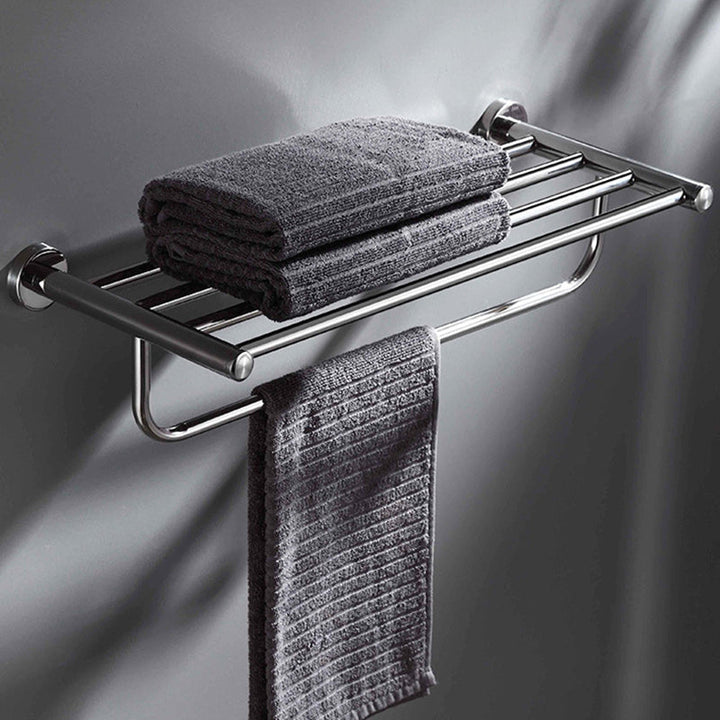 Lisslune | Polished Chrome 5-piece modern bathroom accessory set with bathroom shelf