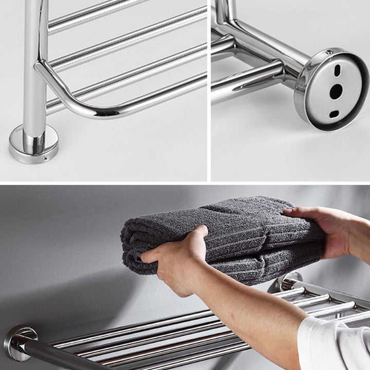 Lisslune | Polished Chrome 5-piece modern bathroom accessory set with bathroom shelf