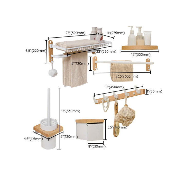 Lisslune | Aluminium and Wood Bath Accessories Set White Bathroom Accessories Kit