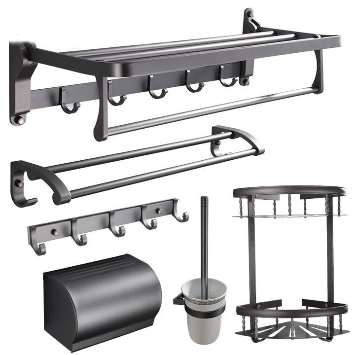 Skorter | Modern 5/6-piece bathroom accessory set with bathroom shelf/robe hooks/towel bar