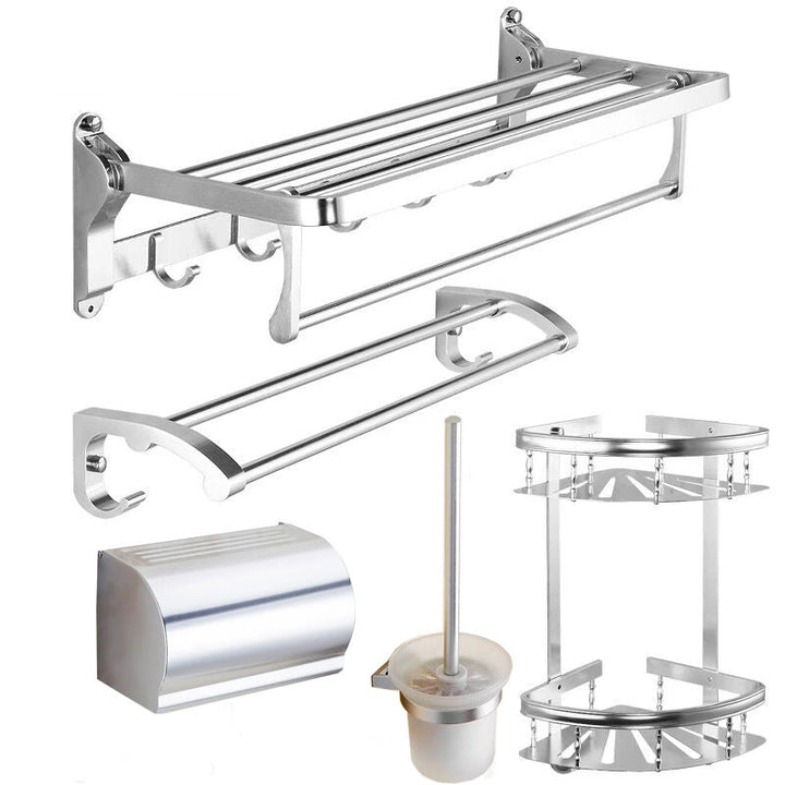 Skorter | Modern 5/6-piece bathroom accessory set with bathroom shelf/robe hooks/towel bar
