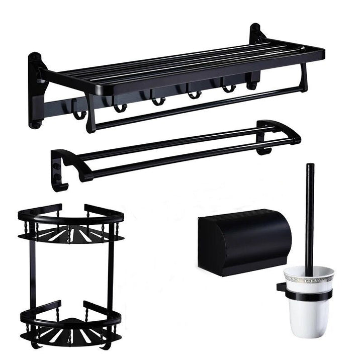 Skorter | Modern 5/6-piece bathroom accessory set with bathroom shelf/robe hooks/towel bar
