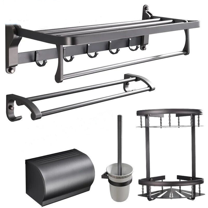 Skorter | Modern 5/6-piece bathroom accessory set with bathroom shelf/robe hooks/towel bar