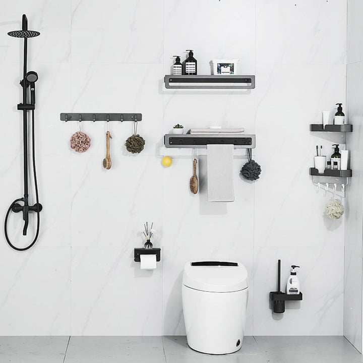 Lisslune | 7-piece Bathroom Hardware Set Matte Black/Grey with Bath Shelf/Towel Holder/Bath Towel Hook