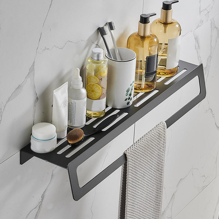 Lisslune | 7-piece bathroom hardware set matte black/gray with bath shelf/towel holder/bath towel hooks