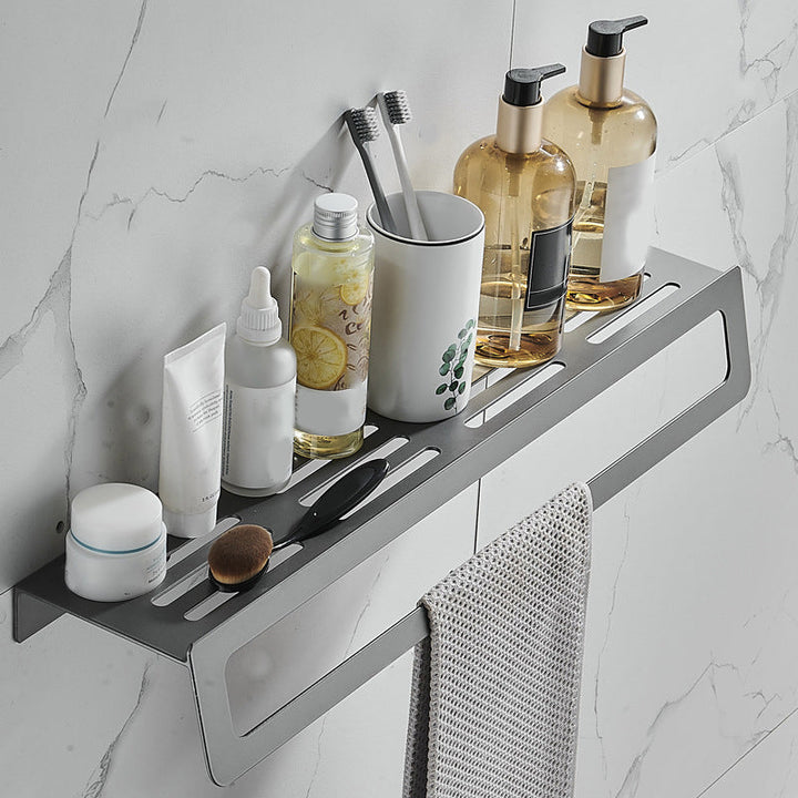 Lisslune | 7-piece bathroom hardware set matte black/gray with bath shelf/towel holder/bath towel hooks