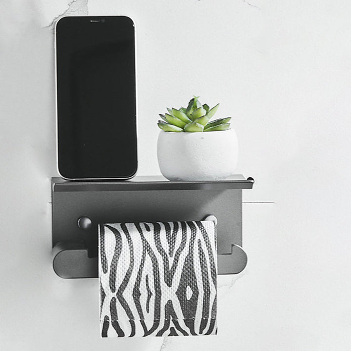 Lisslune | 7-piece bathroom hardware set matte black/gray with bath shelf/towel holder/bath towel hooks