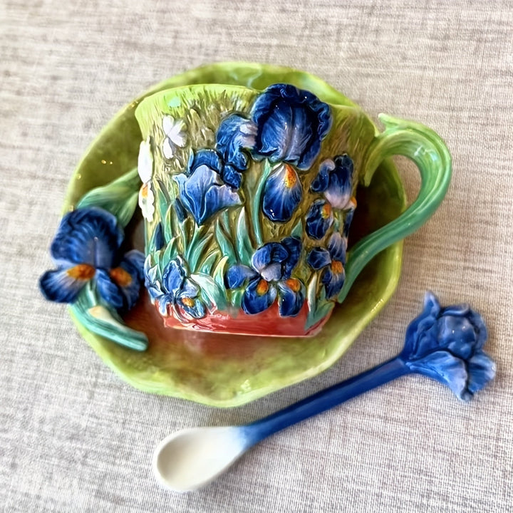 Lisslune | ArtSip Ceramic Cup & Saucer Set – Hand-painted 3D Design inspired by Van Gogh