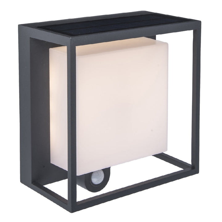 Lisslune | Lutec 6934601118 Curtis LED Anthracite Solar Power Outdoor Modern Square Surface Mounted Wall Lamp with PIR