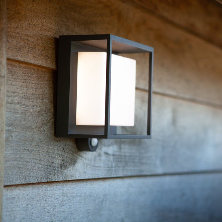 Lisslune | Lutec 6934601118 Curtis LED Anthracite Solar Power Outdoor Modern Square Surface Mounted Wall Lamp with PIR