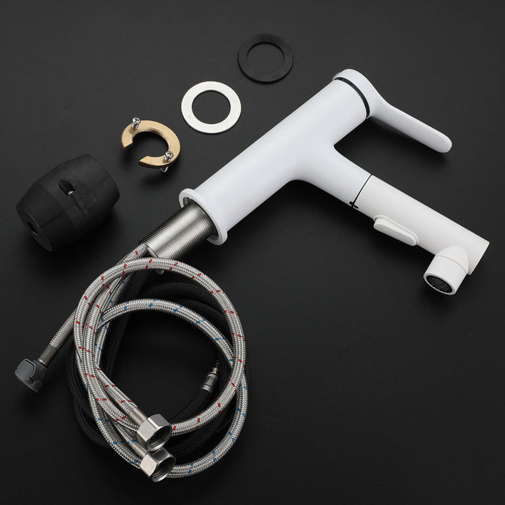 Lisslune | Modern Extendable Sink Faucet Bathroom Faucet Brass 1 Handle Sink Faucet with Water Hose