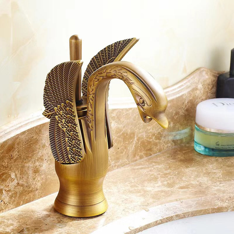 Lisslune | Full brass bathroom sink faucet hot and cold water single handle sink faucet