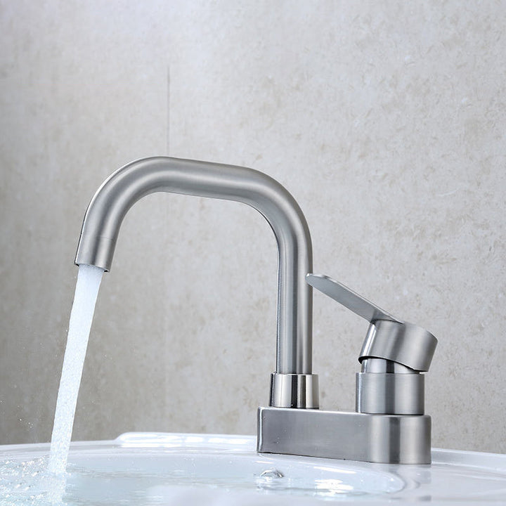 Lisslune | 304 Stainless Steel Center Faucet Bathroom Single Handle Hot and Cold Sink Faucet