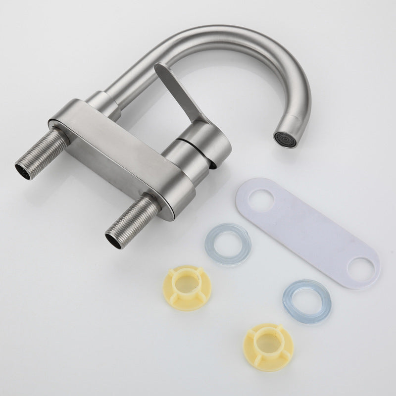 Lisslune | 304 Stainless Steel Center Faucet Bathroom Single Handle Hot and Cold Sink Faucet