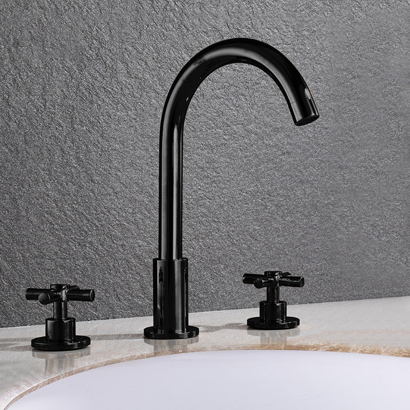 Lisslune | Goose Neck Bathroom Sink Faucet 2 Handles Hot and Cold Water Sink Faucet with Drain