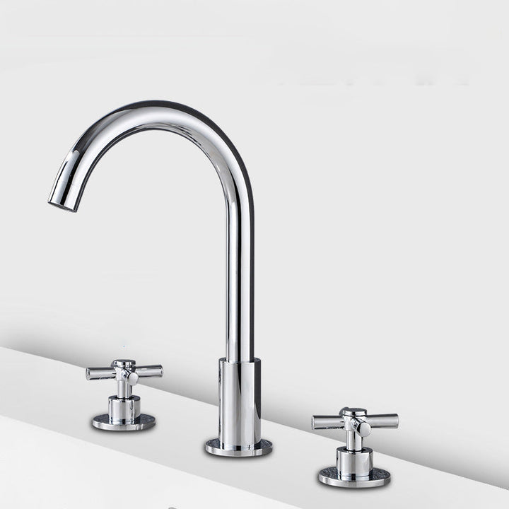 Lisslune | Goose Neck Bathroom Sink Faucet 2 Handles Hot and Cold Water Sink Faucet with Drain