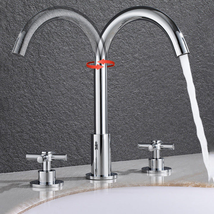 Lisslune | Goose Neck Bathroom Sink Faucet 2 Handles Hot and Cold Water Sink Faucet with Drain