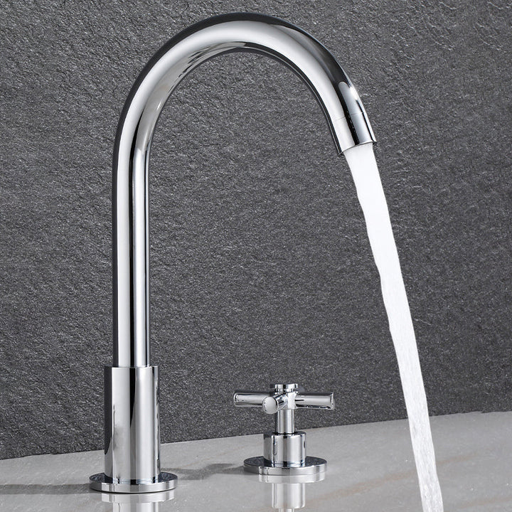 Lisslune | Goose Neck Bathroom Sink Faucet 2 Handles Hot and Cold Water Sink Faucet with Drain