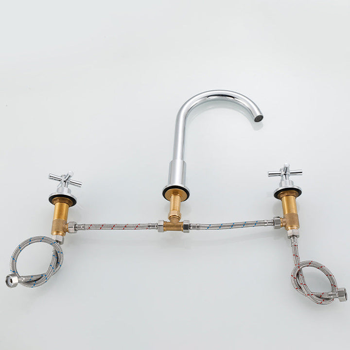 Lisslune | Goose Neck Bathroom Sink Faucet 2 Handles Hot and Cold Water Sink Faucet with Drain