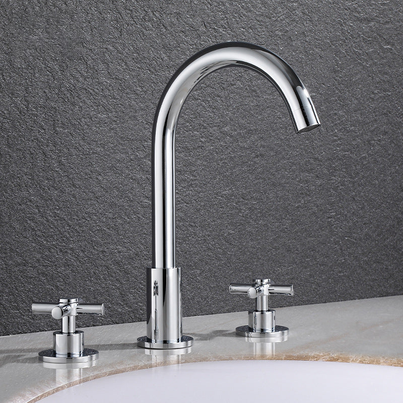 Lisslune | Goose Neck Bathroom Sink Faucet 2 Handles Hot and Cold Water Sink Faucet with Drain