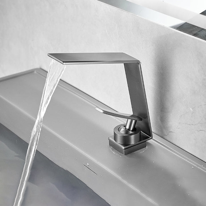Lisslune | Metal Waterfall Spout Sink Faucet Lever Handles Vessel Sink Faucet